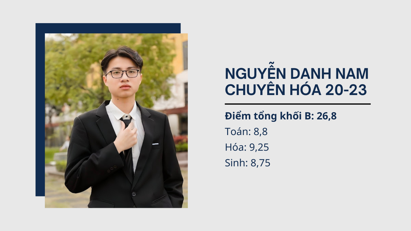 Câu chuyện của Nguyễn Danh Nam (Hóa 20 - 23) - thủ khoa khối B toàn trường kì thi tốt nghiệp THPTQG 2023
